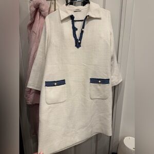 Sandro White Dress with Blue Fringe